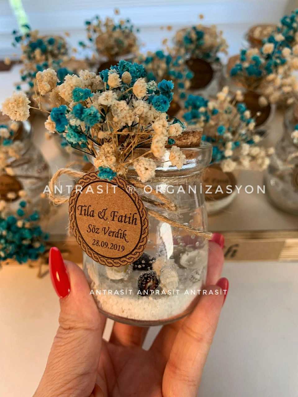 100 CC Cam Şişe Jel Mum Nikah Nişan Söz Bebek Şekeri Hediyelik