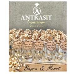 50 Adet Kuru Çiçekli Jel Mum + isme Özel Sunum Kasası Nikah Nişan Söz Bebek Şekeri