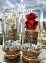 Kristal Taşlı Renkli Gül Fanus Hediyelik Nikah Nişan Söz Şekeri
