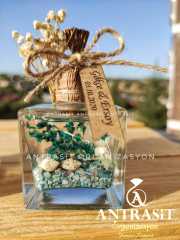 Turkuaz Yakılabilir Hediyelik Kare Kandil Nikah Nişan Söz Şekeri