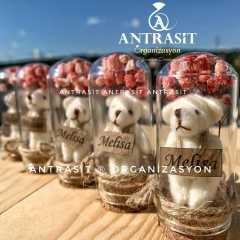 Ayıcıklı Mini Cam Fanus Bebek Şekeri Hediyelik