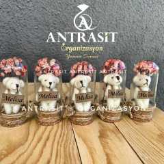 Ayıcıklı Mini Cam Fanus Bebek Şekeri Hediyelik