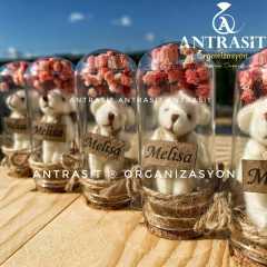Ayıcıklı Mini Cam Fanus Bebek Şekeri Hediyelik