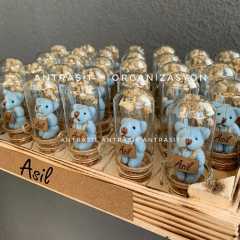 Ayıcıklı Mini Cam Fanus Bebek Nişan Söz Nikah Şekeri Hediyelik