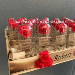 Kırmızı Gül Mini Cam Fanus Nikah Nişan Söz Bebek Şekeri Hediyelik