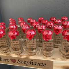 Kırmızı Gül Mini Cam Fanus Nikah Nişan Söz Bebek Şekeri Hediyelik