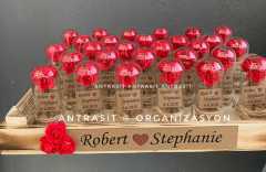 Kırmızı Gül Mini Cam Fanus Nikah Nişan Söz Bebek Şekeri Hediyelik