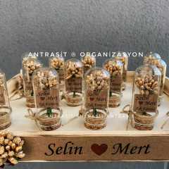 TASARIM ÜRÜN MİNİ CAM FANUS HEDİYELİK SÖZ NİŞAN NİKAH ŞEKERİ GOLD