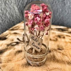 TASARIM ÜRÜN MİNİ CAM FANUS HEDİYELİK SÖZ NİŞAN NİKAH ŞEKERİ - PEMBE KURU ÇİÇEK