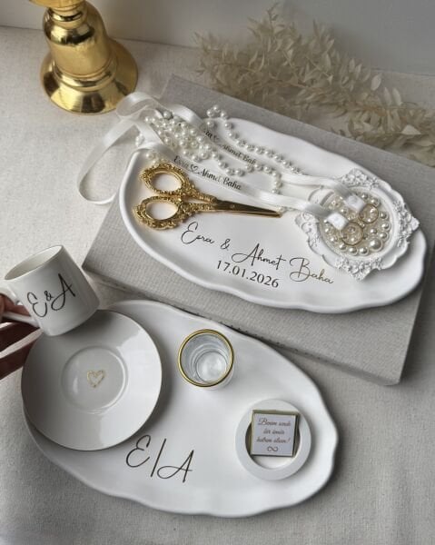 2026 Retro Yüzüklük Model Söz Tepsisi Seti -  İsimli Yüzük Tepsisi ve Damat Fincan Takımı - Kurdele ve Çikolata Hediyeli – Ücretsiz Kargo