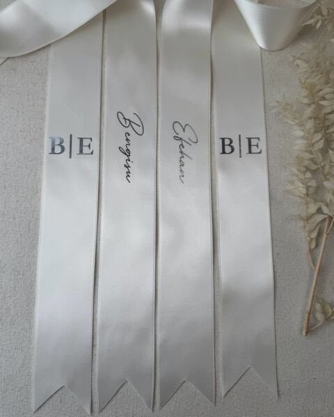 Takı Kurdelesi KARGO ÜCRETSİZ İsim Baskılı Gelin ve Damat İkili Set KAMPANYA - Özel Varak Baskılı 6 cm genişlik - 2 metre Saten Kurdele