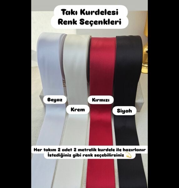Takı Kurdelesi KARGO ÜCRETSİZ İsim Baskılı Gelin ve Damat İkili Set KAMPANYA - Özel Varak Baskılı 6 cm genişlik - 2 metre Saten Kurdele