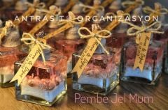 PEMBE JEL MUM KARE ŞİŞE NİKAH NİŞAN SÖZ BEBEK ŞEKERİ HEDİYELİK