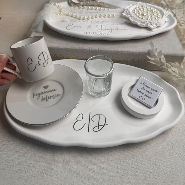 Damat Kahvesi Tepsi Seti Tam Takım -İsme Özel Damat Fincan Takımı  Ücretsiz Kargo