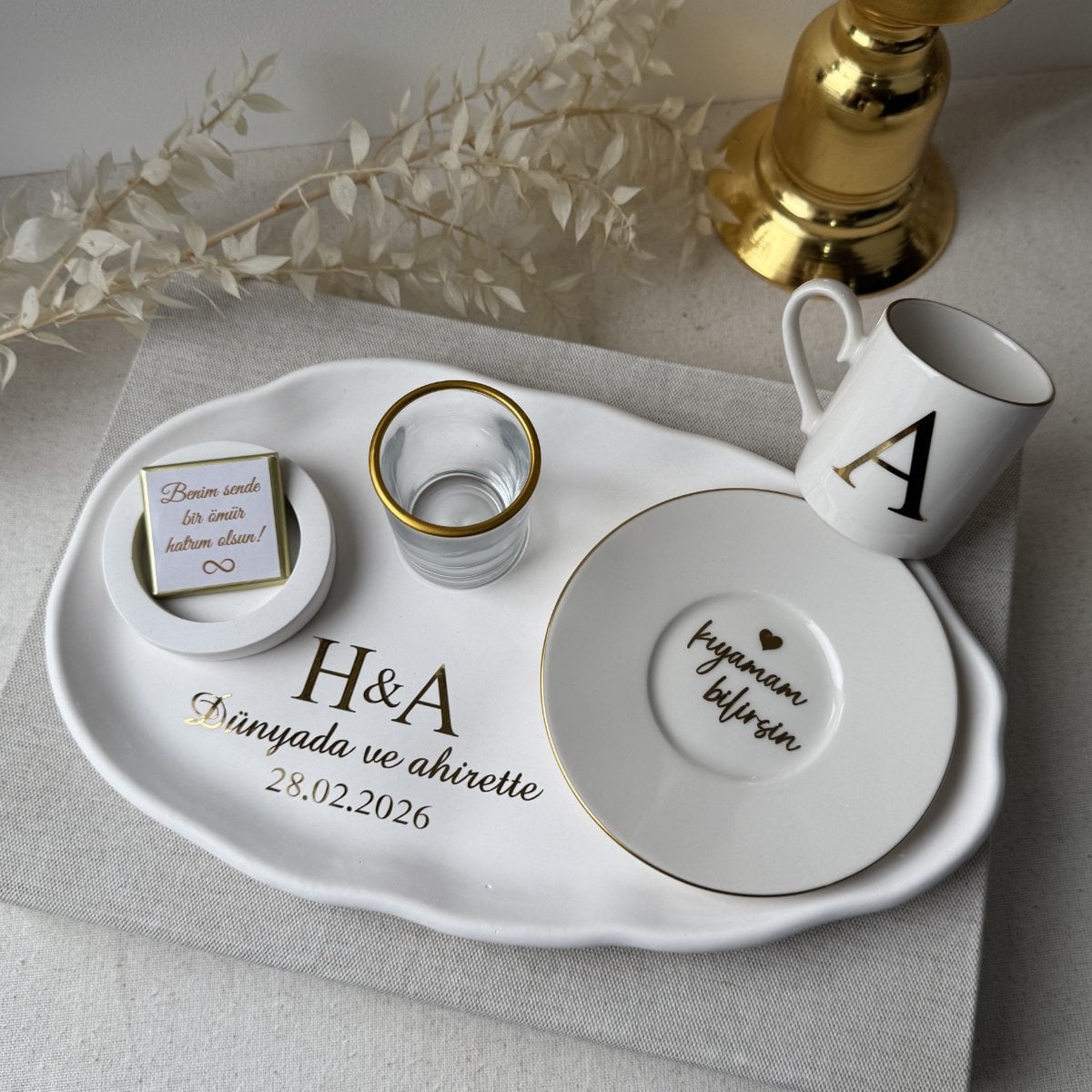 Damat Kahvesi Tepsi Seti Tam Takım -İsme Özel Damat Fincan Takımı  Ücretsiz Kargo