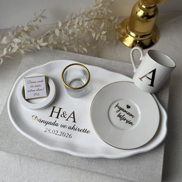 Damat Kahvesi Tepsi Seti Tam Takım -İsme Özel Damat Fincan Takımı  Ücretsiz Kargo