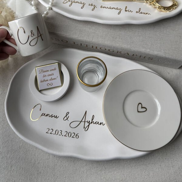 Damat Kahvesi Tepsi Seti Tam Takım -İsme Özel Damat Fincan Takımı  Ücretsiz Kargo