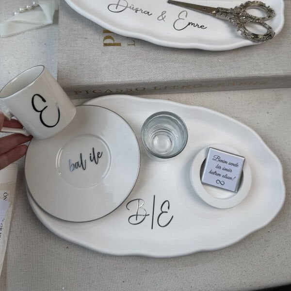 Damat Kahvesi Tepsi Seti Tam Takım -İsme Özel Damat Fincan Takımı  Ücretsiz Kargo