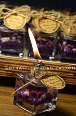 Yakılabilir Kare Şişe Mor Kandil Nikah Nişan Söz Bebek Şekeri Hediyelik