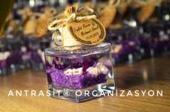 Yakılabilir Kare Şişe Mor Kandil Nikah Nişan Söz Bebek Şekeri Hediyelik