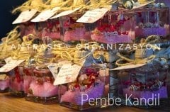 Yakılabilir Kandil Pembe Kare Şişe Nikah Nişan Söz Bebek Şekeri Hediyelik
