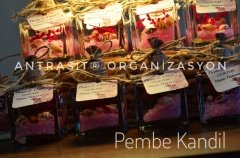 Yakılabilir Kandil Pembe Kare Şişe Nikah Nişan Söz Bebek Şekeri Hediyelik