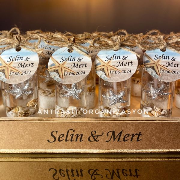 Deniz Kabuklu ve Yıldızlı Jel Mum Nikah Nişan Söz Bebek Hediyelik Sunum Kasası Hediyeli
