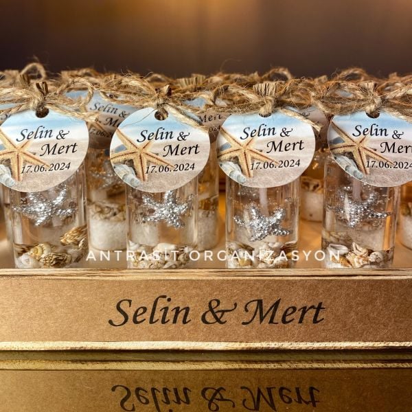 Deniz Kabuklu ve Yıldızlı Jel Mum Nikah Nişan Söz Bebek Hediyelik Sunum Kasası Hediyeli