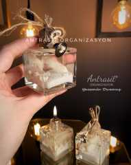 Yakılabilir Beyaz Kare Kandil Şişe Nikah Nişan Söz Bebek Şekeri Hediyelik