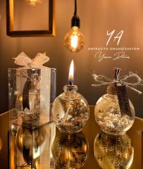 KUTULU Yakılabilir Küre Kandil Nikah Nişan Söz Hediyelik Doğal Tonlar ANTRASİT ORGANİZASYON