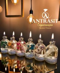 Yakılabilir Kandil Kuru Çiçekli Nikah Nişan Söz Bebek Şekeri Hediyelik