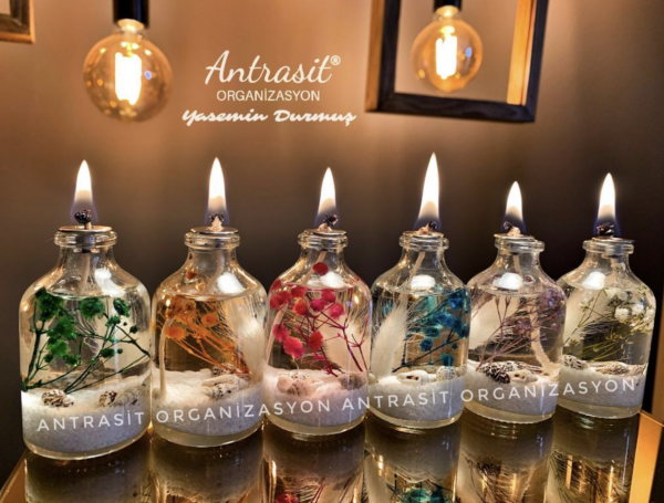 Yakılabilir Kandil Kuru Çiçekli Nikah Nişan Söz Bebek Şekeri Hediyelik