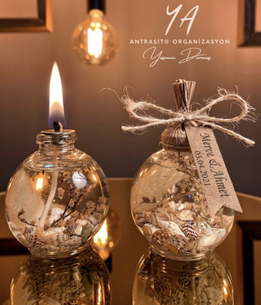 Antrasit Organizasyon Yakılabilir Hediyelik Kandil Nikah Nişan Söz Bebek Şekeri