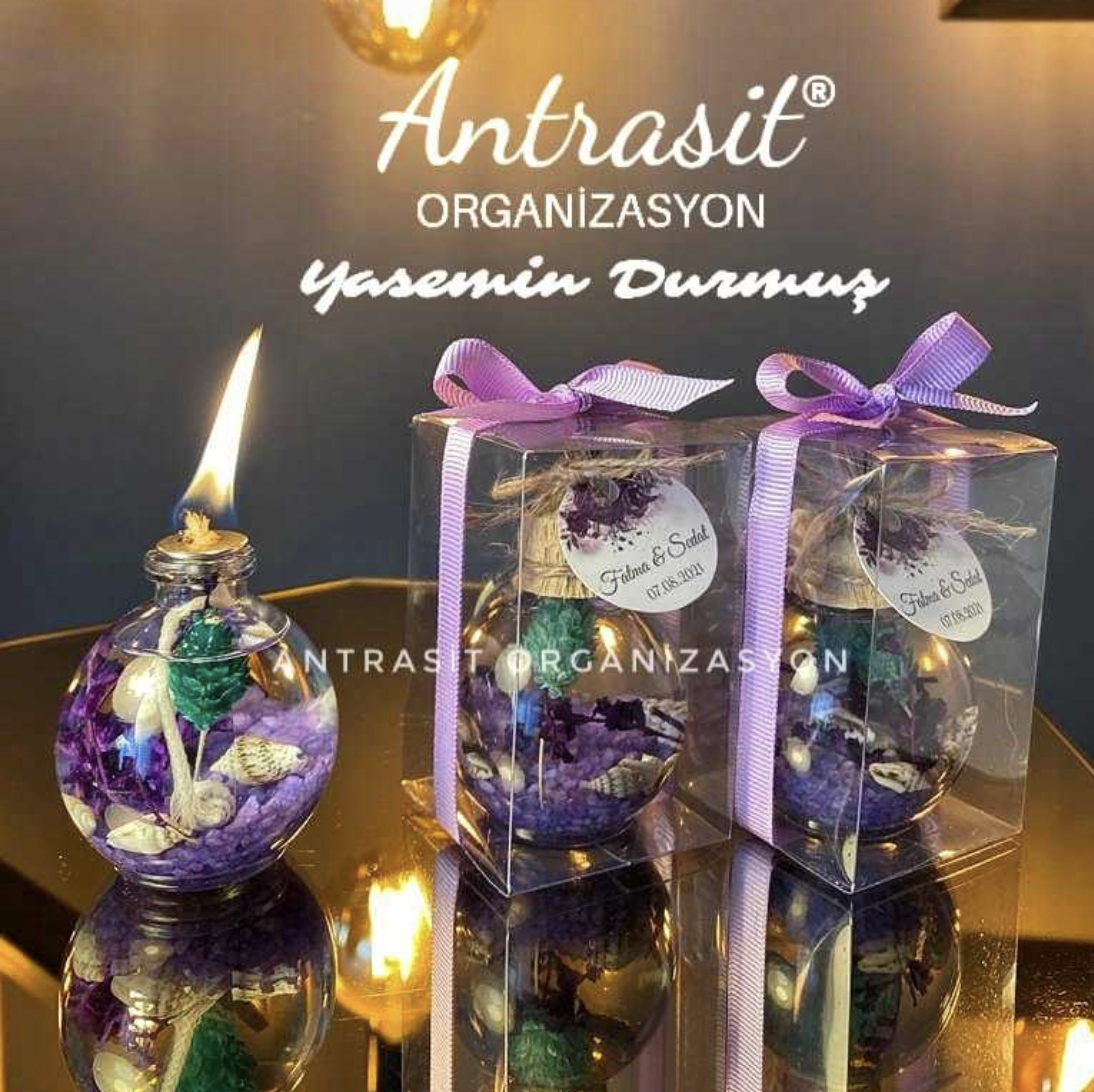 Antrasit Organizasyon Mor Kutulu Kandil Nikah Nişan Söz Bebek Hediyelik
