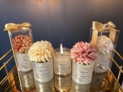 KAMPANYA! ÇİÇEK KAPAKLI KRİSTAL BARDAK MUM LÜKS NİKAH - NİŞAN - SÖZ HEDİYELİK