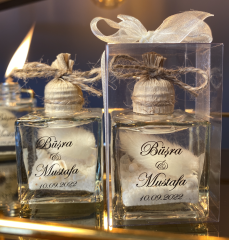 Şeffaf Cam Üzeri Stickerlı Asetat Kutulu Yakılabilir Kar Cam Kandil Nikah Nişan Söz Bebek Hediyelik