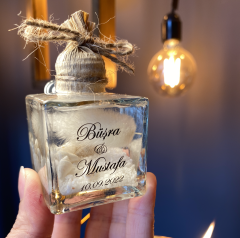 Şeffaf Cam Üzeri Stickerlı Asetat Kutulu Yakılabilir Kar Cam Kandil Nikah Nişan Söz Bebek Hediyelik