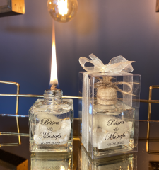 Şeffaf Cam Üzeri Stickerlı Asetat Kutulu Yakılabilir Kar Cam Kandil Nikah Nişan Söz Bebek Hediyelik