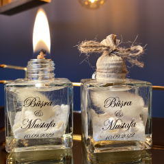 Şeffaf Cam Üzeri Stickerlı Asetat Kutulu Yakılabilir Kar Cam Kandil Nikah Nişan Söz Bebek Hediyelik