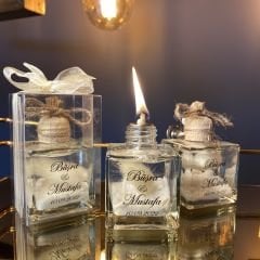 Şeffaf Cam Üzeri Stickerlı Asetat Kutulu Yakılabilir Kar Cam Kandil Nikah Nişan Söz Bebek Hediyelik