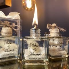 Şeffaf Cam Üzeri Stickerlı Asetat Kutulu Yakılabilir Kar Cam Kandil Nikah Nişan Söz Bebek Hediyelik