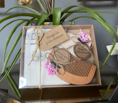 YENİ Gelin Hamamı Seti - Bambu Tarak + Kalp Sabun + Kese 3 lü Set - Yeni Model