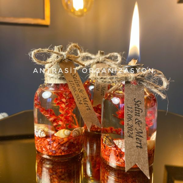 Yakılabilir Kandil 50 cc Cam Şişe Nikah Nişan Söz Bebek Şekeri Hediyelik