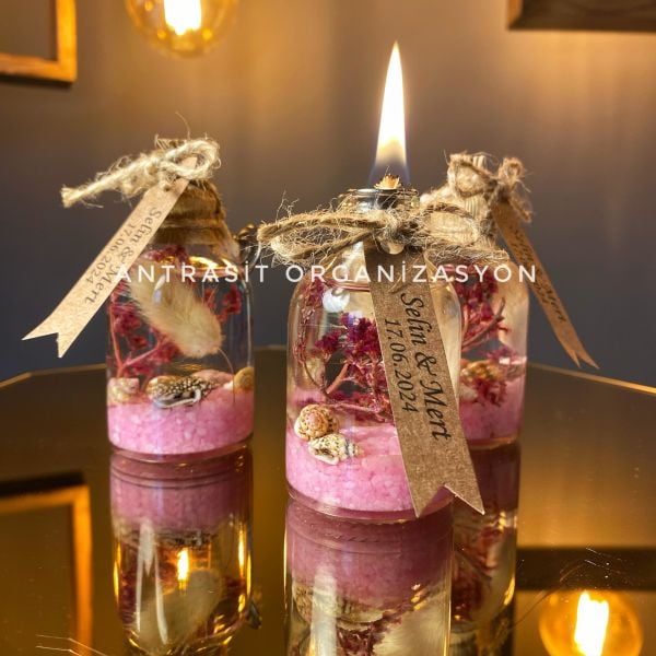Yakılabilir Kandil 50 cc Cam Şişe Nikah Nişan Söz Bebek Şekeri Hediyelik