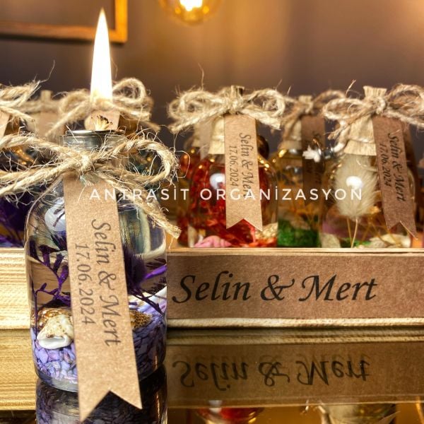 Yakılabilir Kandil 50 cc Cam Şişe Nikah Nişan Söz Bebek Şekeri Hediyelik