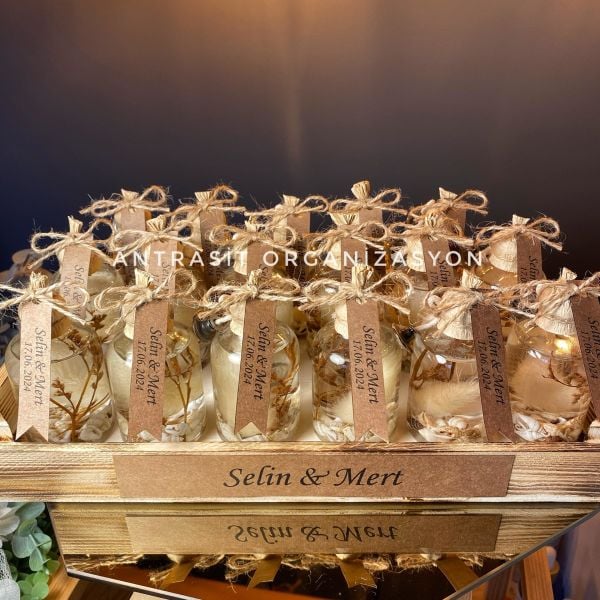 Antrasit Organizasyon Yakılabilir Hediyelik Kandil 50 cc Cam Şişe Nikah Nişan Söz Bebek Şekeri