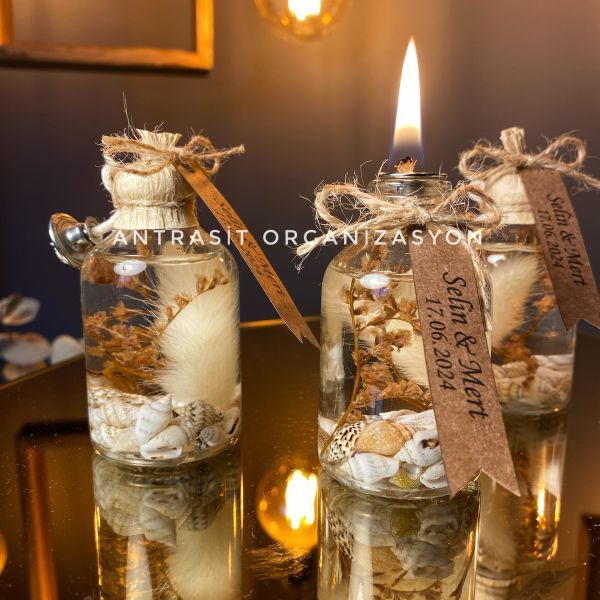 Antrasit Organizasyon Yakılabilir Hediyelik Kandil 50 cc Cam Şişe Nikah Nişan Söz Bebek Şekeri