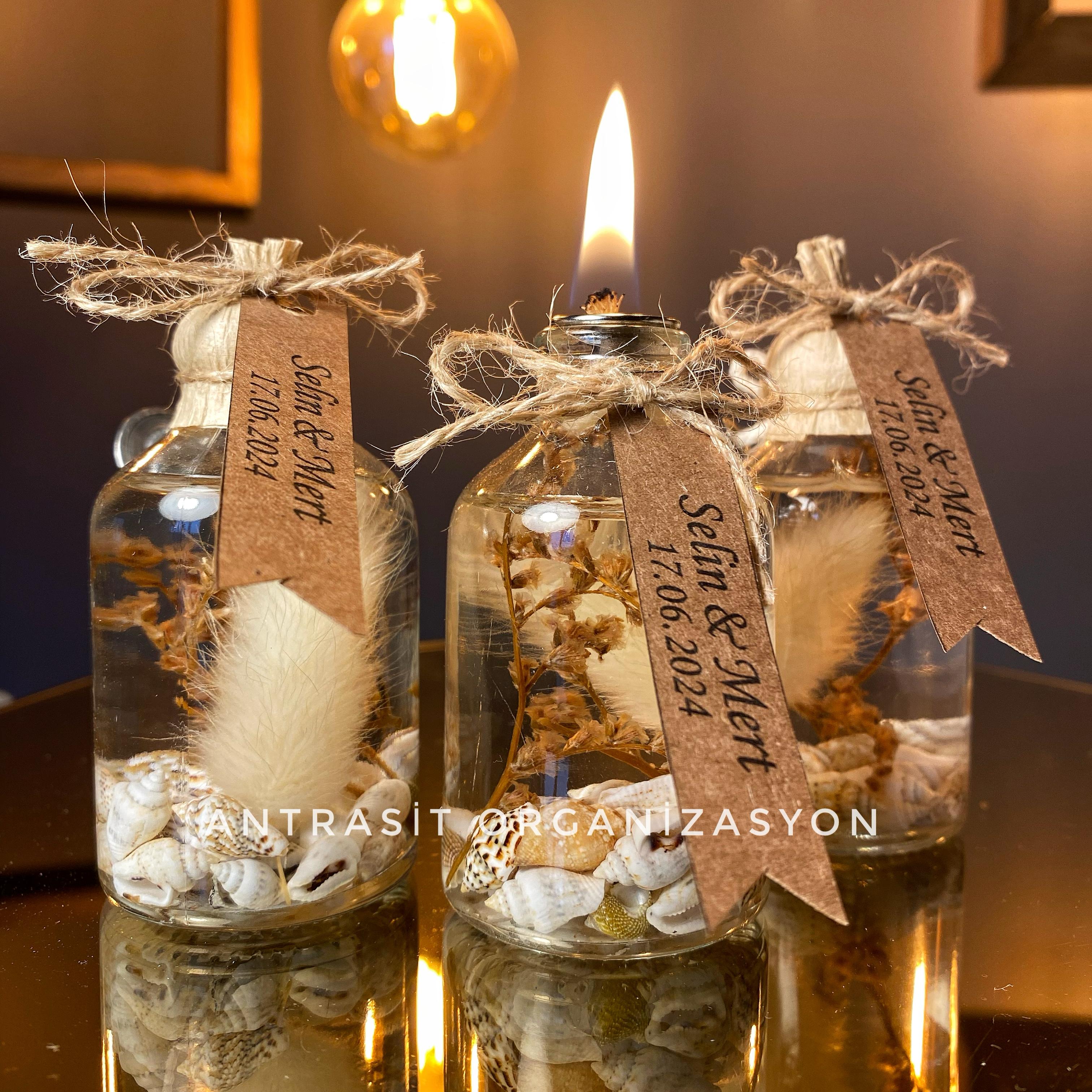 Antrasit Organizasyon Yakılabilir Hediyelik Kandil 50 cc Cam Şişe Nikah Nişan Söz Bebek Şekeri