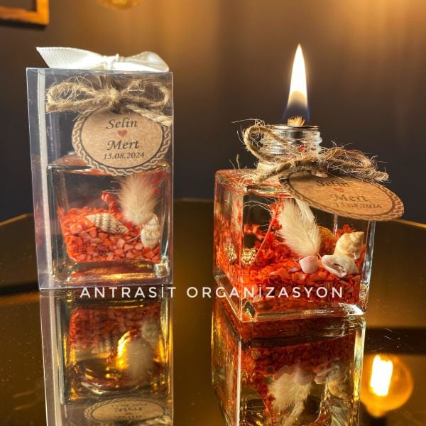 Yakılabilir Kutulu Kare Kandil Nikah Nişan Söz Bebek Şekeri Hediyelik