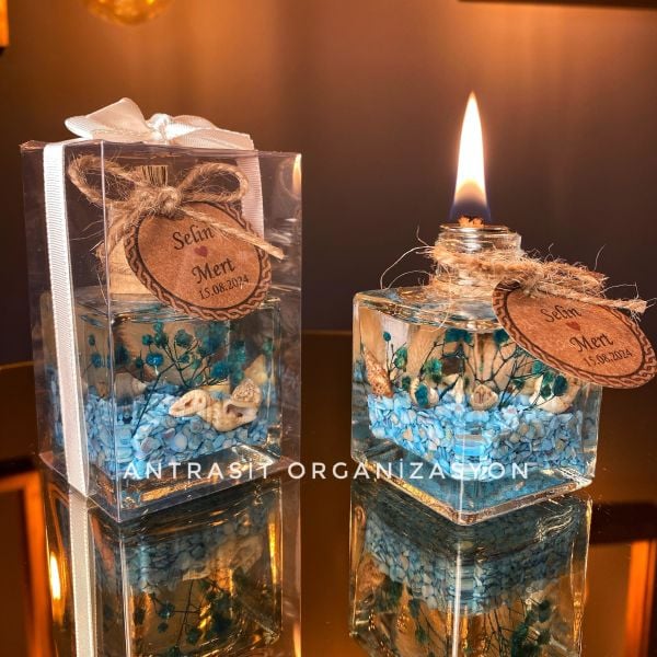 Yakılabilir Kutulu Kare Kandil Nikah Nişan Söz Bebek Şekeri Hediyelik